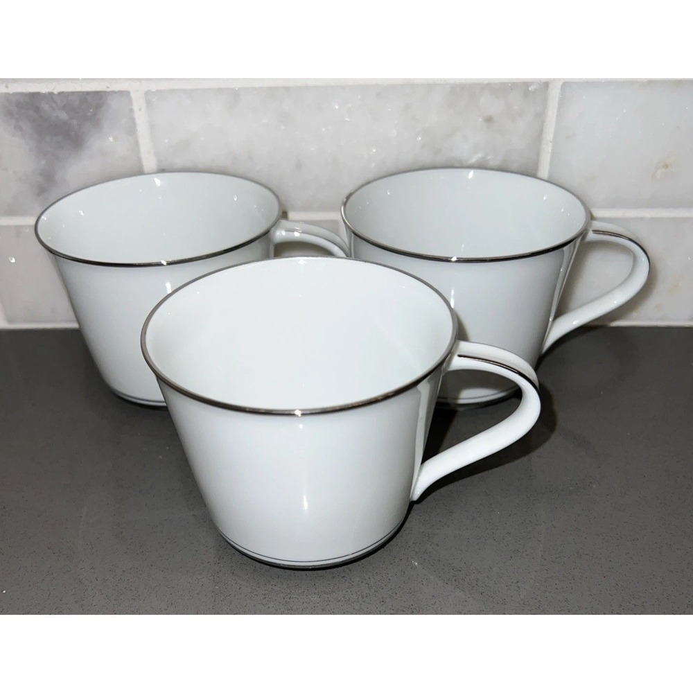 SET OF 3 Noritake China GALAXY Cups ONLY White with Platinum Rings
